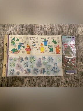Winter Snowman & Snowflake Sticker Sheets - Blue, Green, Yellow, Red